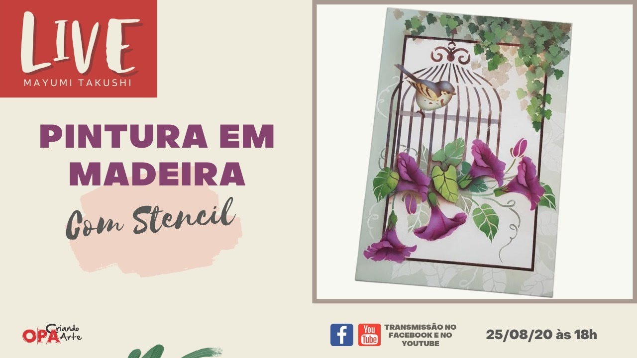 Pintura em MDF com Stencil - Caixa Gaiola Flores | Mayumi Takushi