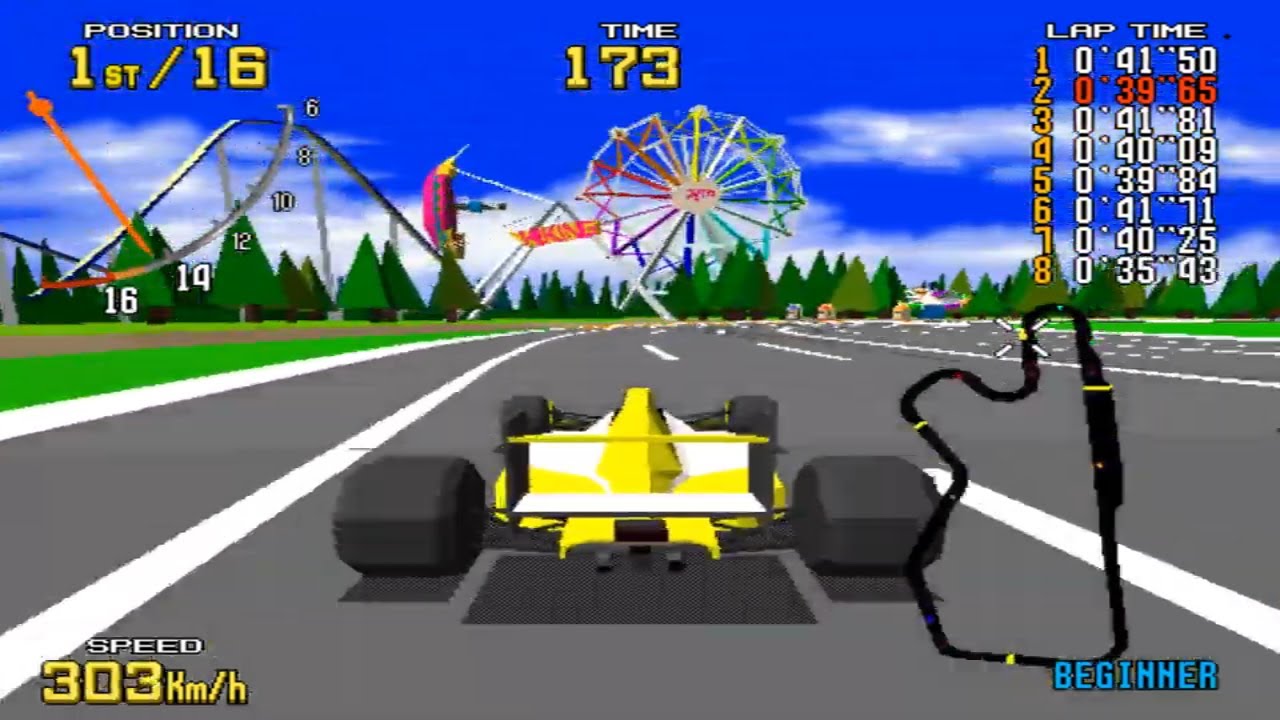 Virtua Racing Arcade (Sega Model 1) - Grandprix Mode - Beginner Course - Yellow Car - Full Race