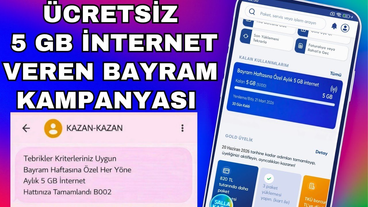 ÜCRETSİZ 5 GB İNTERNET BAYRAM KAMPANYASI TÜM HATLAR TURKCELL - VODAFONE | bedava internet 2026