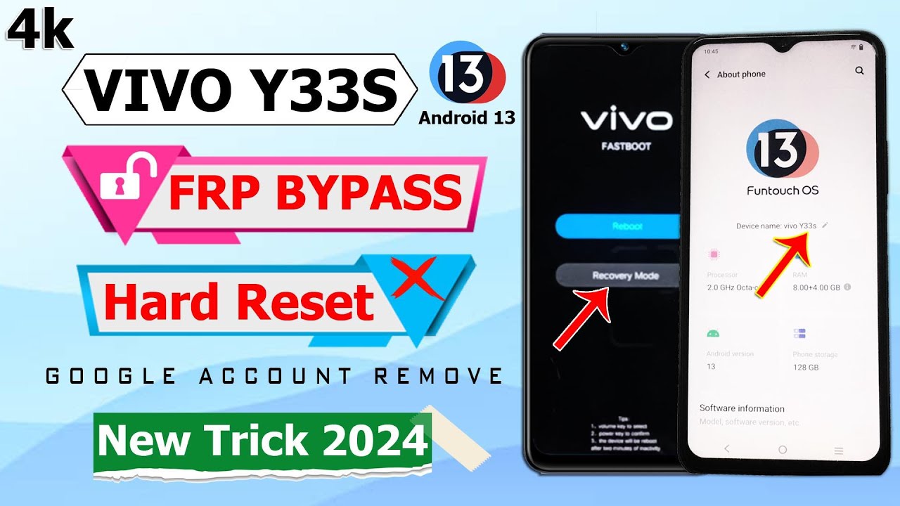 VIVO Y33s Hard Reset FRP Bypass Android 13 ✅ VIVO Y33s SCREEN UNLOCK 🔓 Y33s (V2109) FRP Bypass 2024
