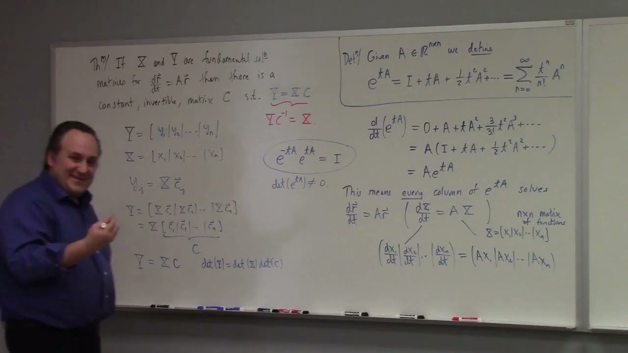 Differential Equations: introducing matrix exponential, complex example, real example, 2-27-26