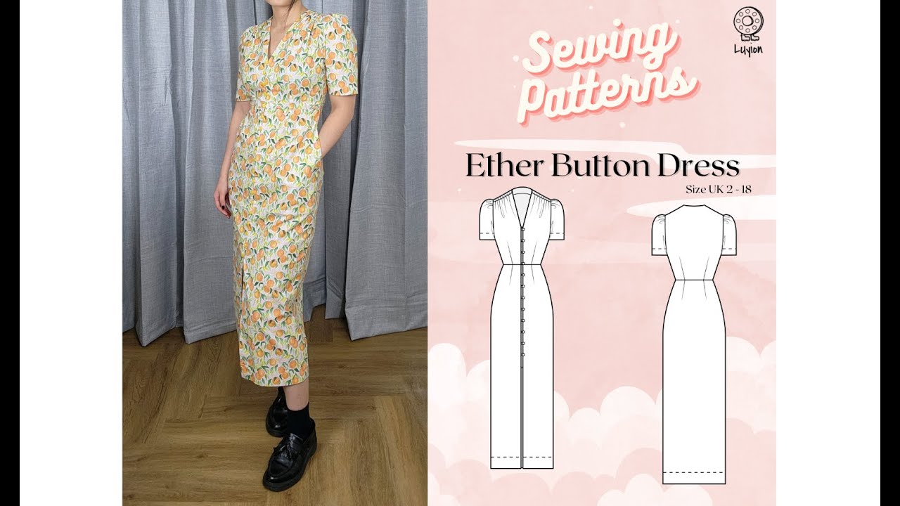 Ether Button Dress Sewing Video // Digital PDF Sewing Pattern Size UK 2-18 // Luyion