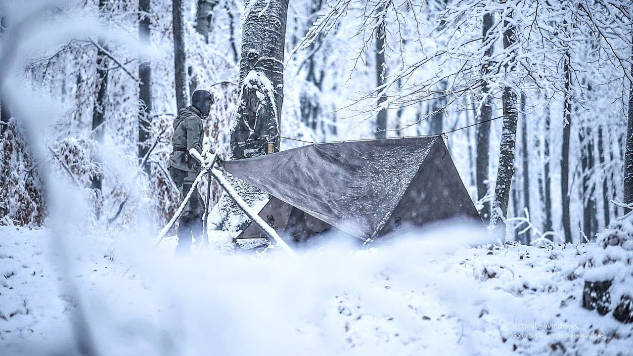 Solo Winter Camp In The Snow - OneTigris Tent - Deer Sounds - Bushcraft Trip - Campfire Cooking