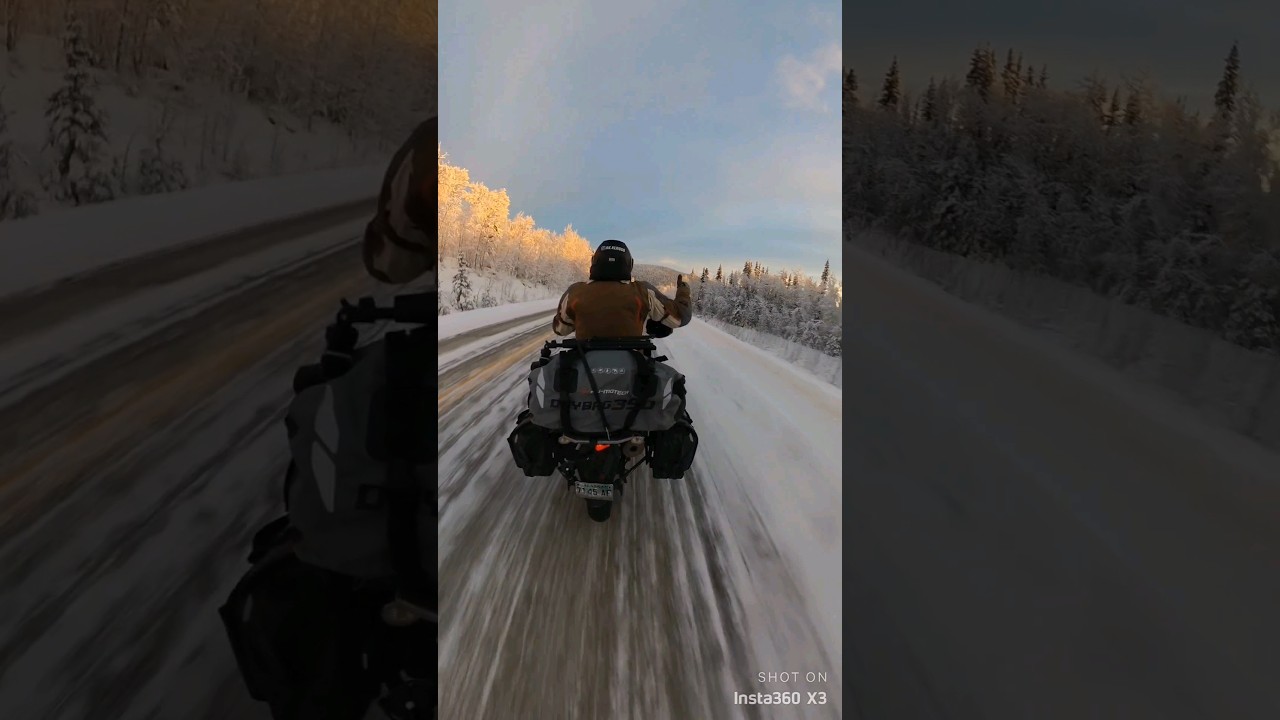 Adventure riding on a Kawasaki KLR650 during winter. 
