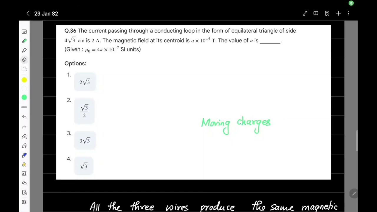 JEE Mains 2026 Physics Solutions | Q36 Moving Charges | 23 Jan Shift 2