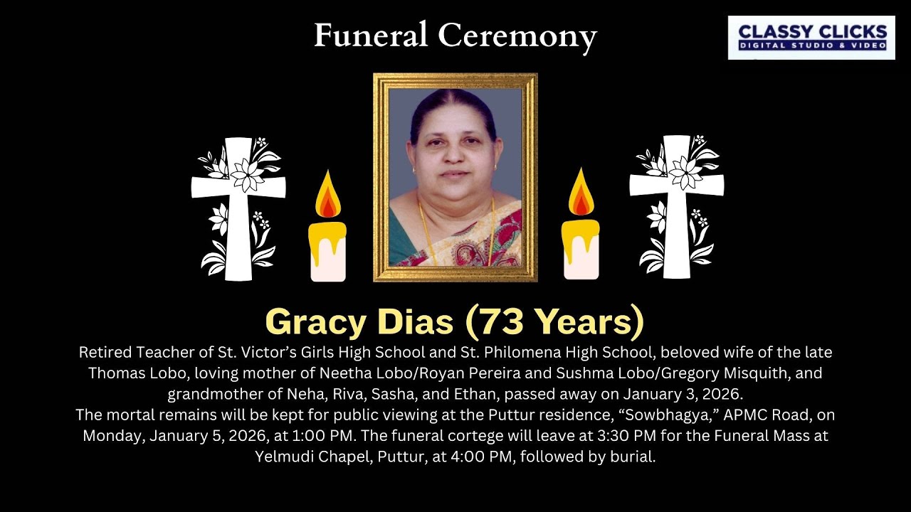 Funeral Ceremony of Gracy Dias (73 Years) Yelmudi Chapel, Puttur | Classy Clicks