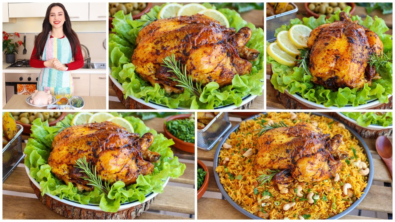 دجاجة روتي في الفرن بطريقة سهلة وتتبيلة ألذ من المطاعم😋مع أرز فاوح بنة غير عادية❤️poulet rôti