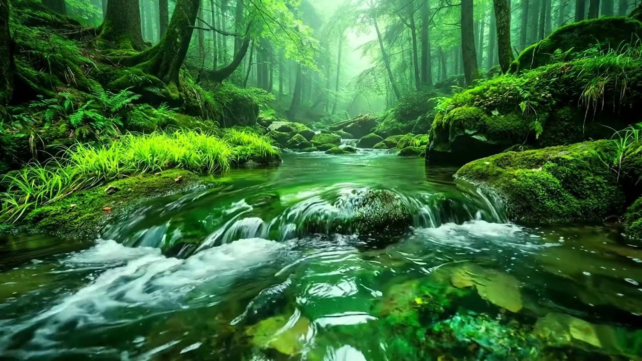 Peaceful Deserted Forest Ambience, Clear Stream Flow and Birds Singing, Ten Hours of Deep Relaxation