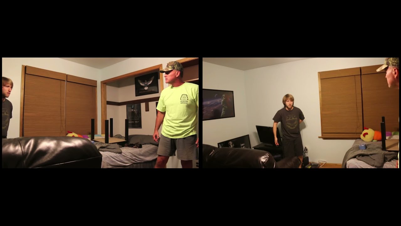 Psycho Dad Busts Down Door (Both Angles)