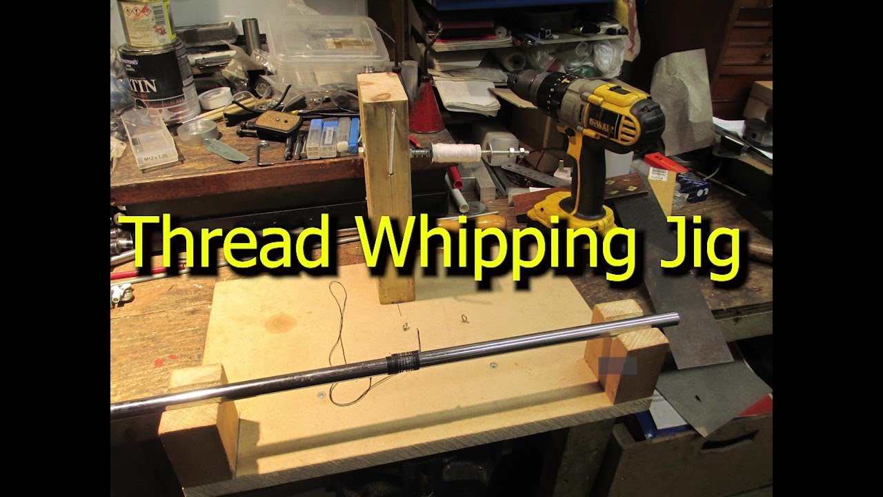 Homemade scrap wood fishing rod whipping jig