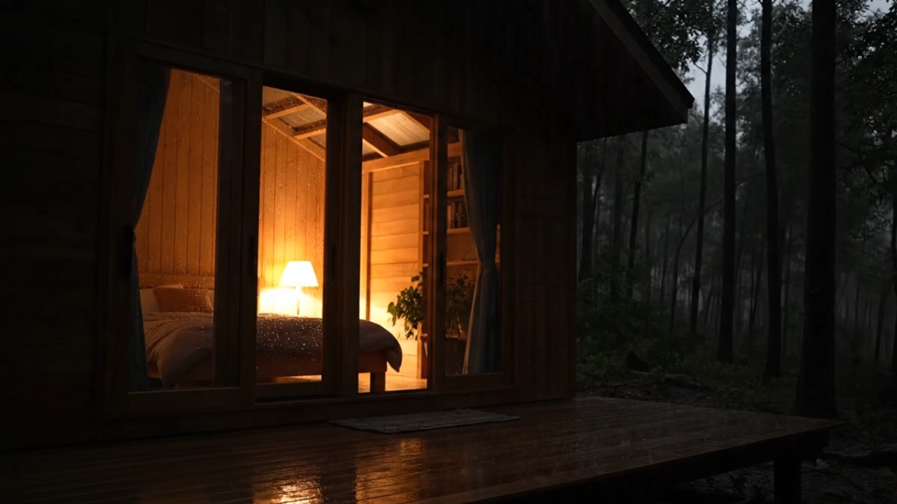 Heavy Rain on Cozy Cabin at Night 🌧️ Dark Forest Rain Sounds for Deep Sleep (No Thunder) 10H