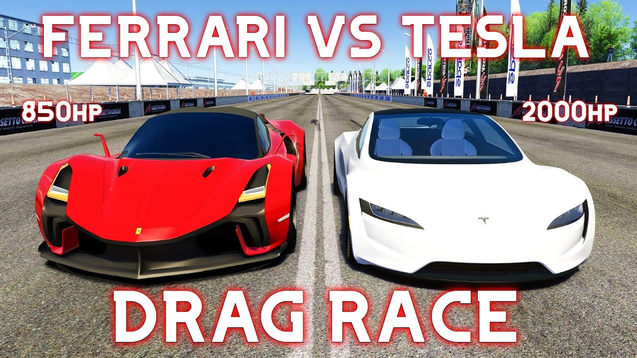 Ferrari Stallone vs Tesla Roadster DRAG RACE