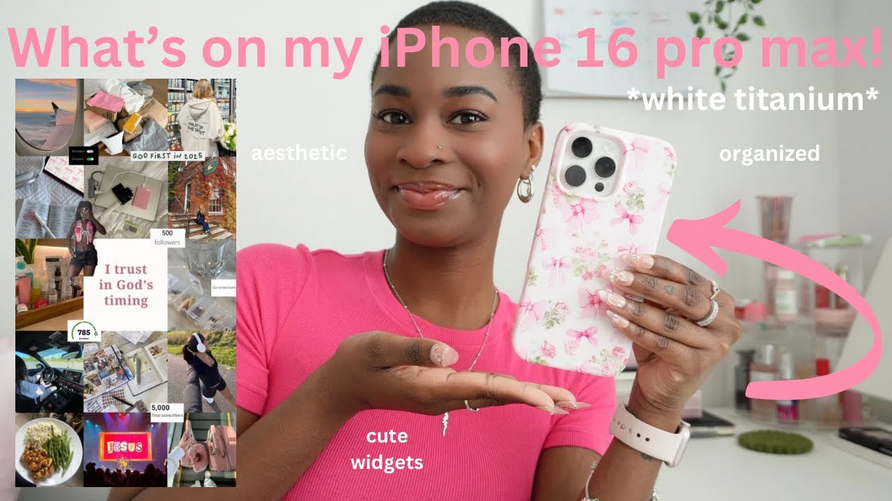 What's on my iPhone 16 pro max *white titanium*📱🎀 (pink aesthetic, homescreen inspo & more!)