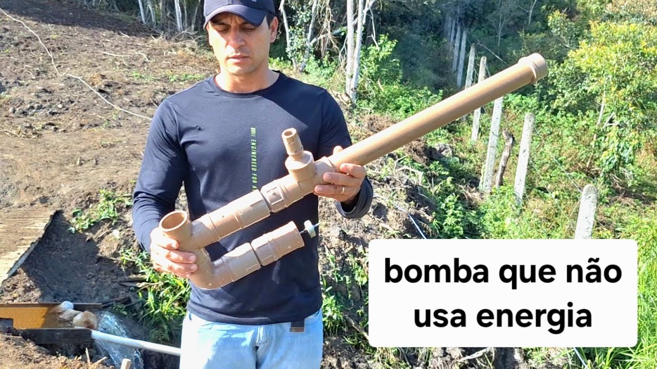 Fiz um carneiro hidráulico com cano pvc para bombear água sem uso de energia elétrica