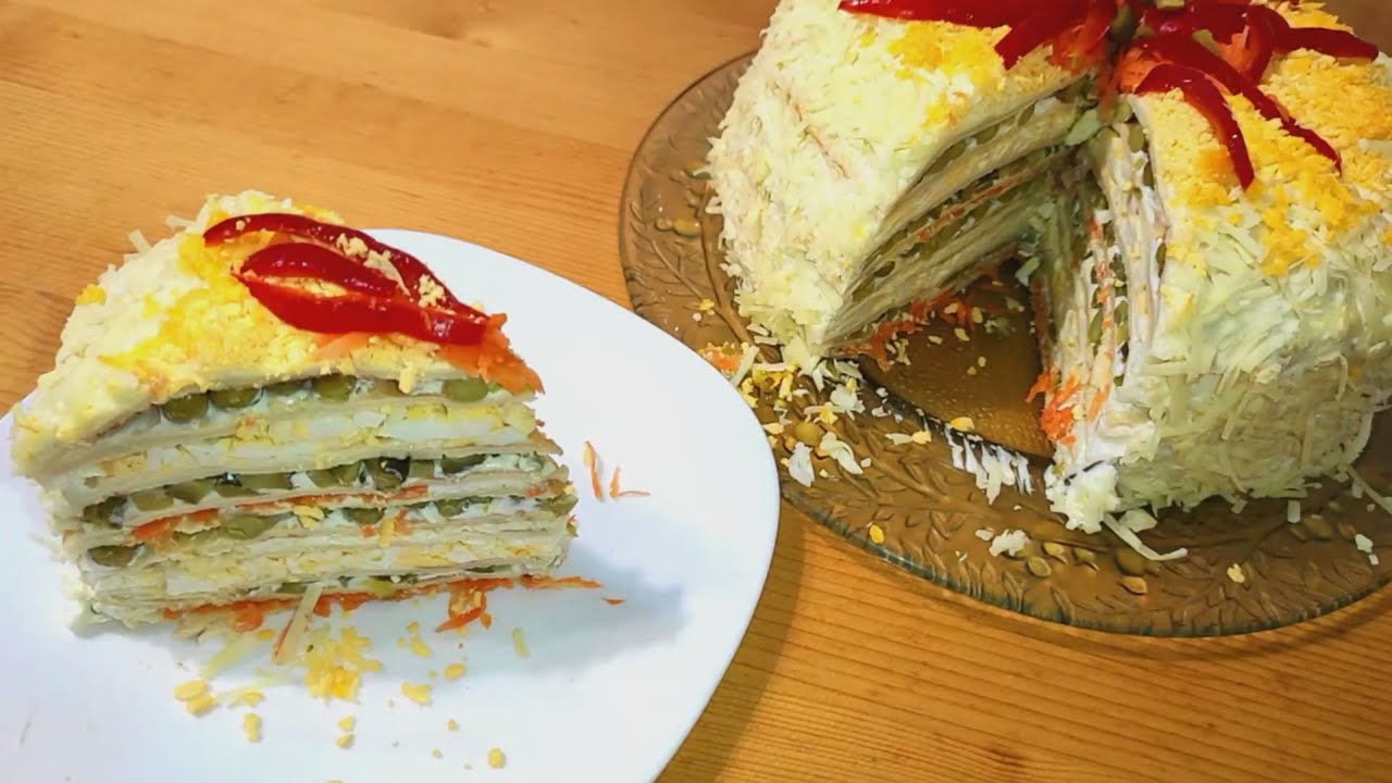 Праздничный салат. Красиво и очень вкусно! Пикантный торт с блинчиками.