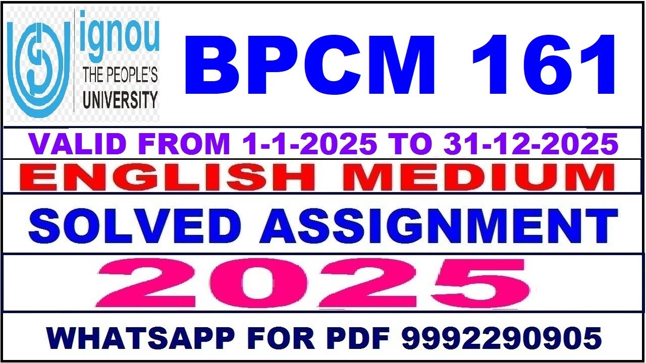 BPCM 161 solved assignment 2025 in English || bpcm 161 solved assignment 2025 || ignou bpcm161 2025