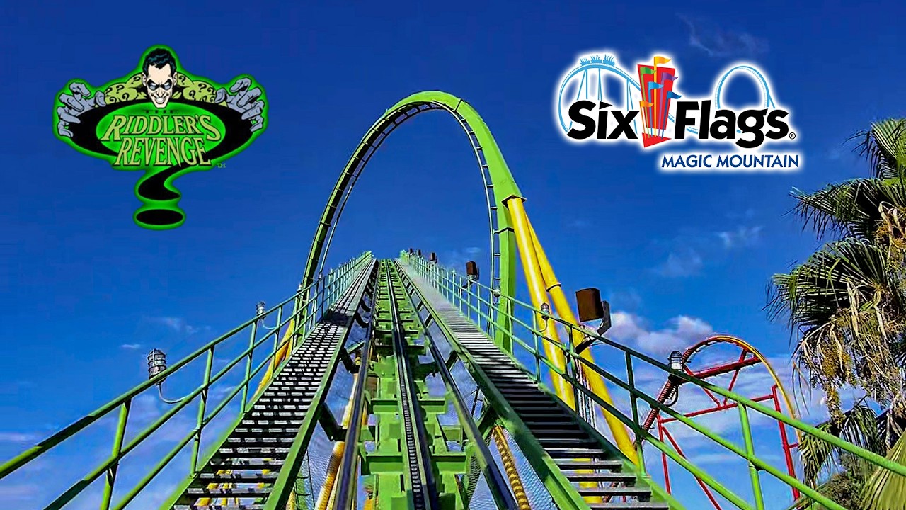 September 2025  The Riddler's Revenge Roller Coaster On Ride Front Seat POV Six Flags Magic Mountain