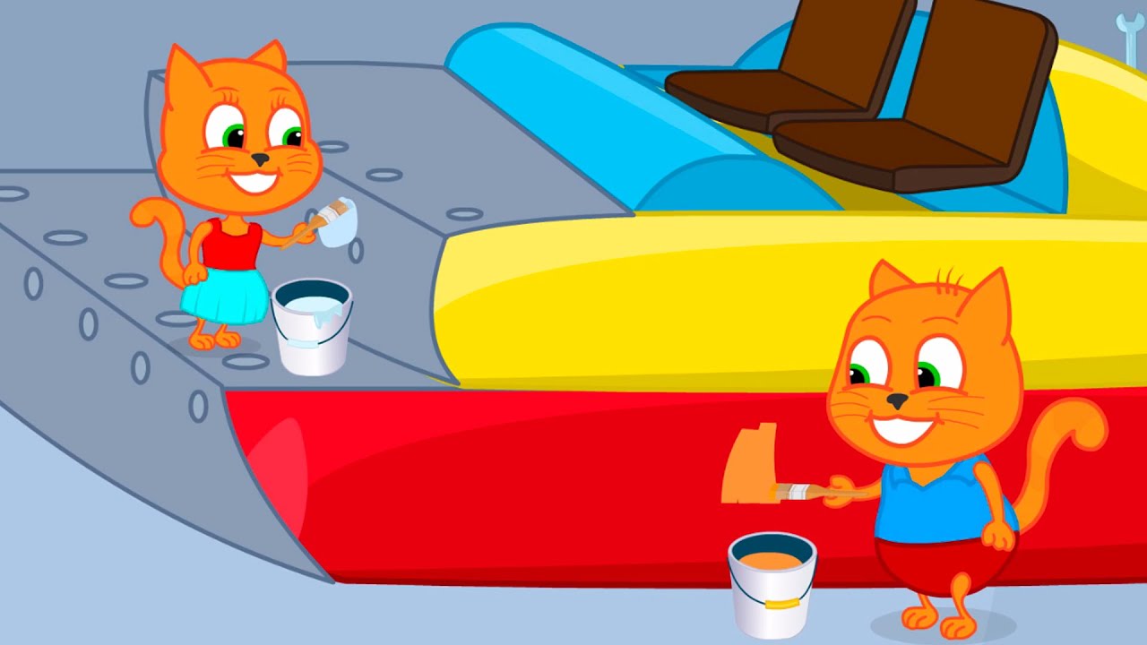 Família de Gatos - Desenho de Catamarã para colorir Desenho Animado em Português Brasil