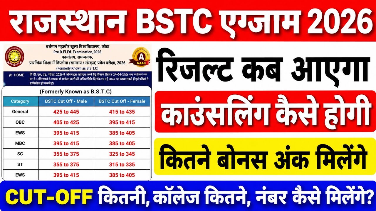 Rajasthan Bstc 2026 cut-off/Raj Bstc Expected cut off 2026/Bstc safe score2026/BSTC result kb aayega