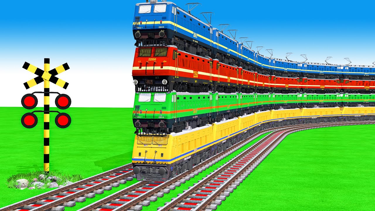 【踏切アニメ】あぶない電車【カンカン】電車 5 Train Climbing Pynamid 2025🚦 Fumikiri 3D Train Railroad Crossing Animation