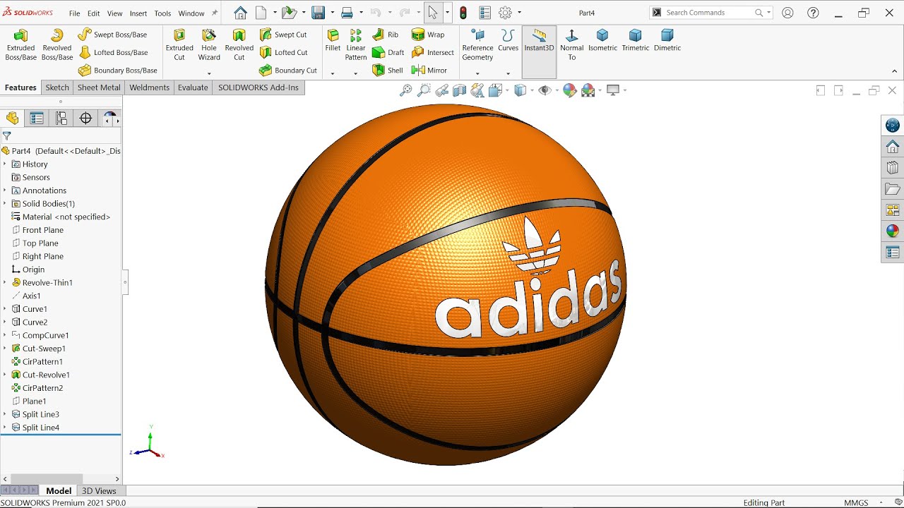 Basketball in SolidWorks (Composite Curve and Project Curve)