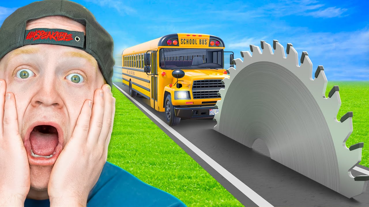 School Bus vs Massive Saw Blade