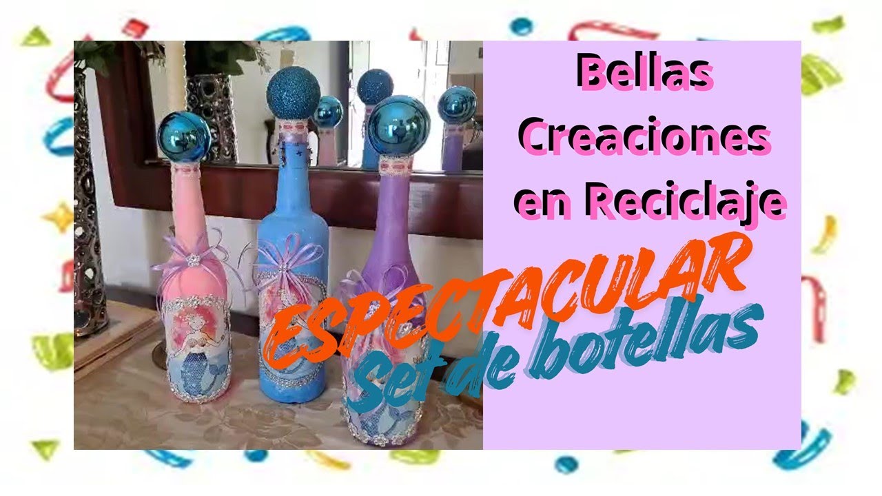 Tres bellas botellas para decorar fiesta tematica de Sirena