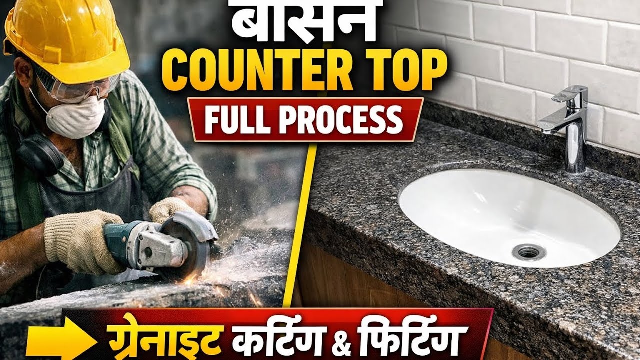 Basin Counter Top Kaise Lagate Hain? | Full Installation Process | Granite Cutting & Setting