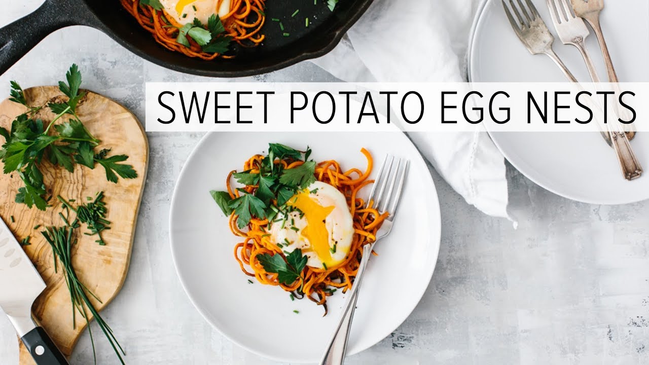 SPIRALIZED SWEET POTATO EGG NESTS | healthy breakfast recipe