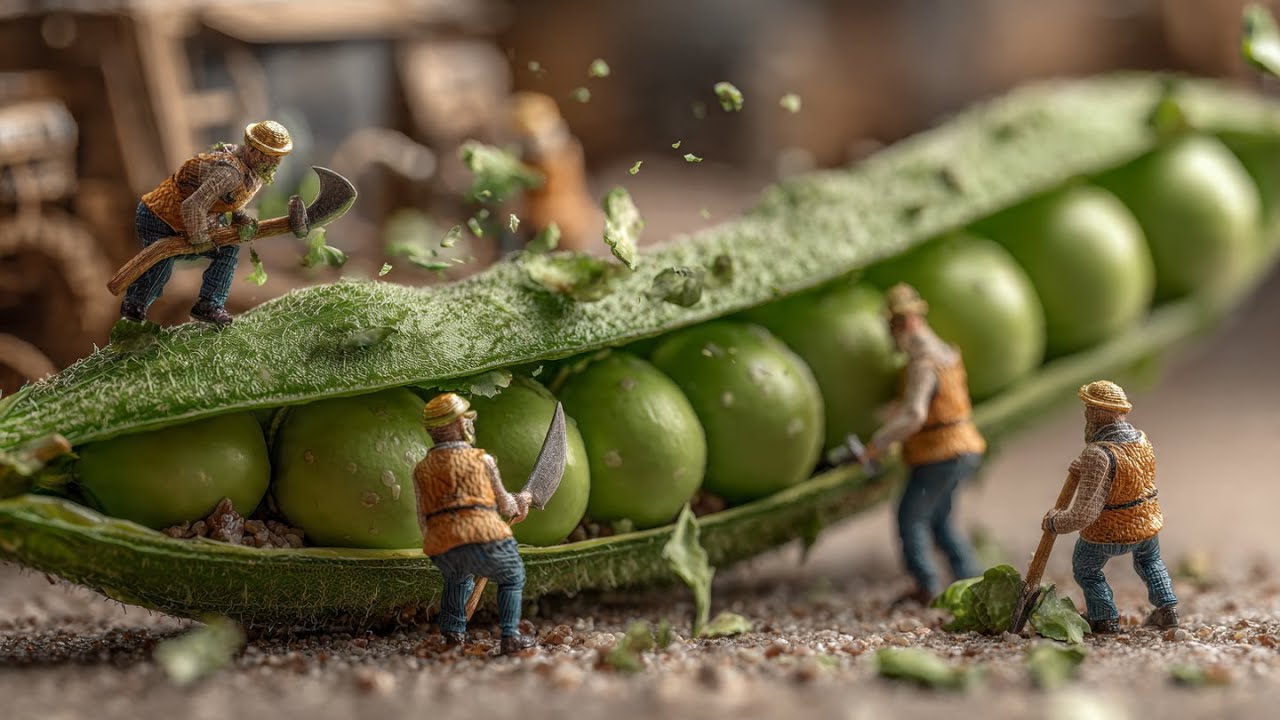Tiny Farmers vs Giant Peas 🌱 | Miniature Garden Harvest & Cooking Story | Tiny World 8K