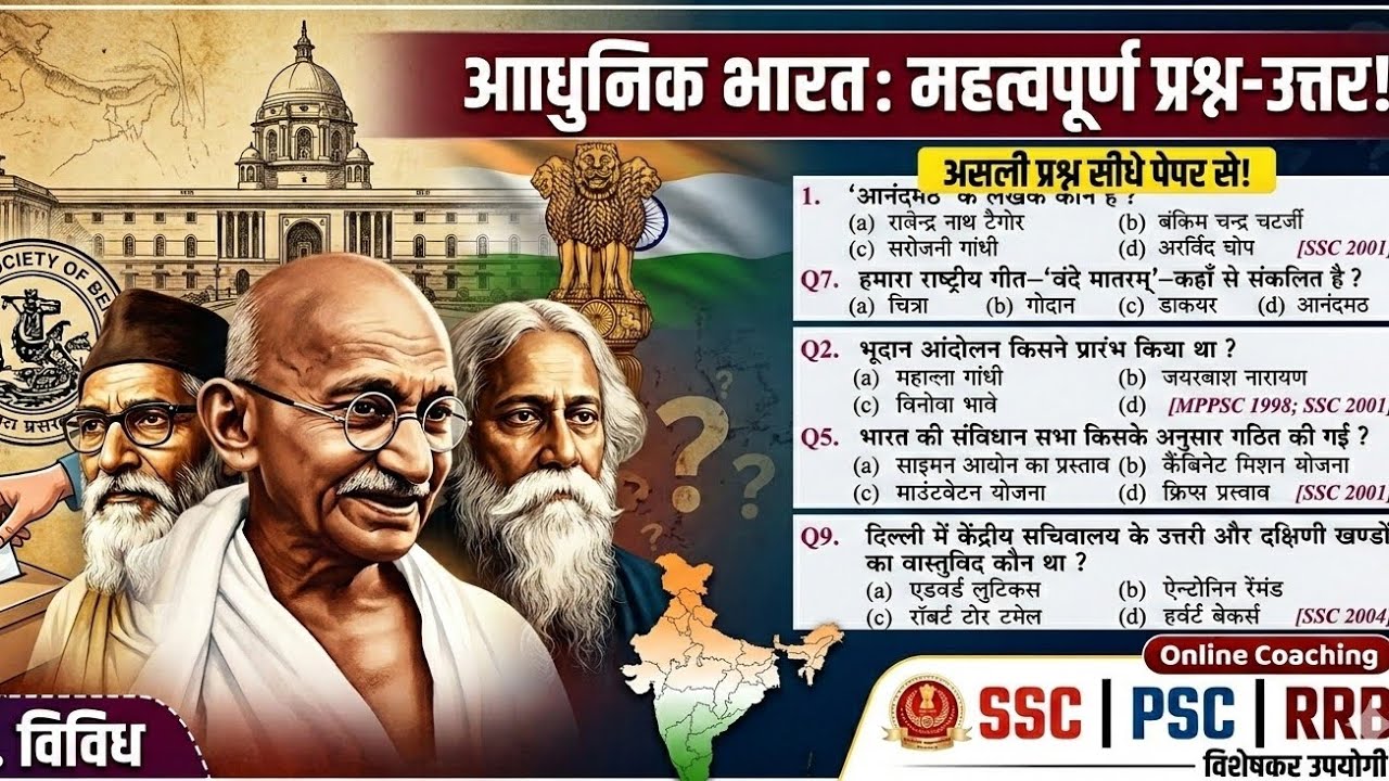 Modern History Objective Questions in Hindi | आधुनिक भारत का इतिहास MCQ (1885-1947) Lucent Objective