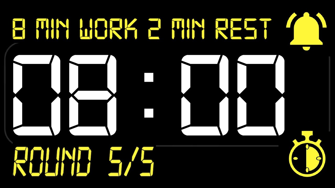 ⏰ INTERVAL [8x2 Timer 8 Min WORK / 2 Min REST ((BEEP)) 🔔 - Countdown with Alarm / 5 Rounds