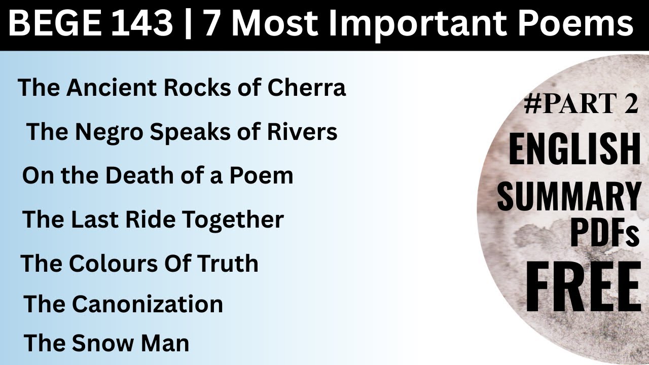 BEGE 143 Very Very Important poems | IGNOU | Easy Summary in English  + RTC + Important Questions..!
