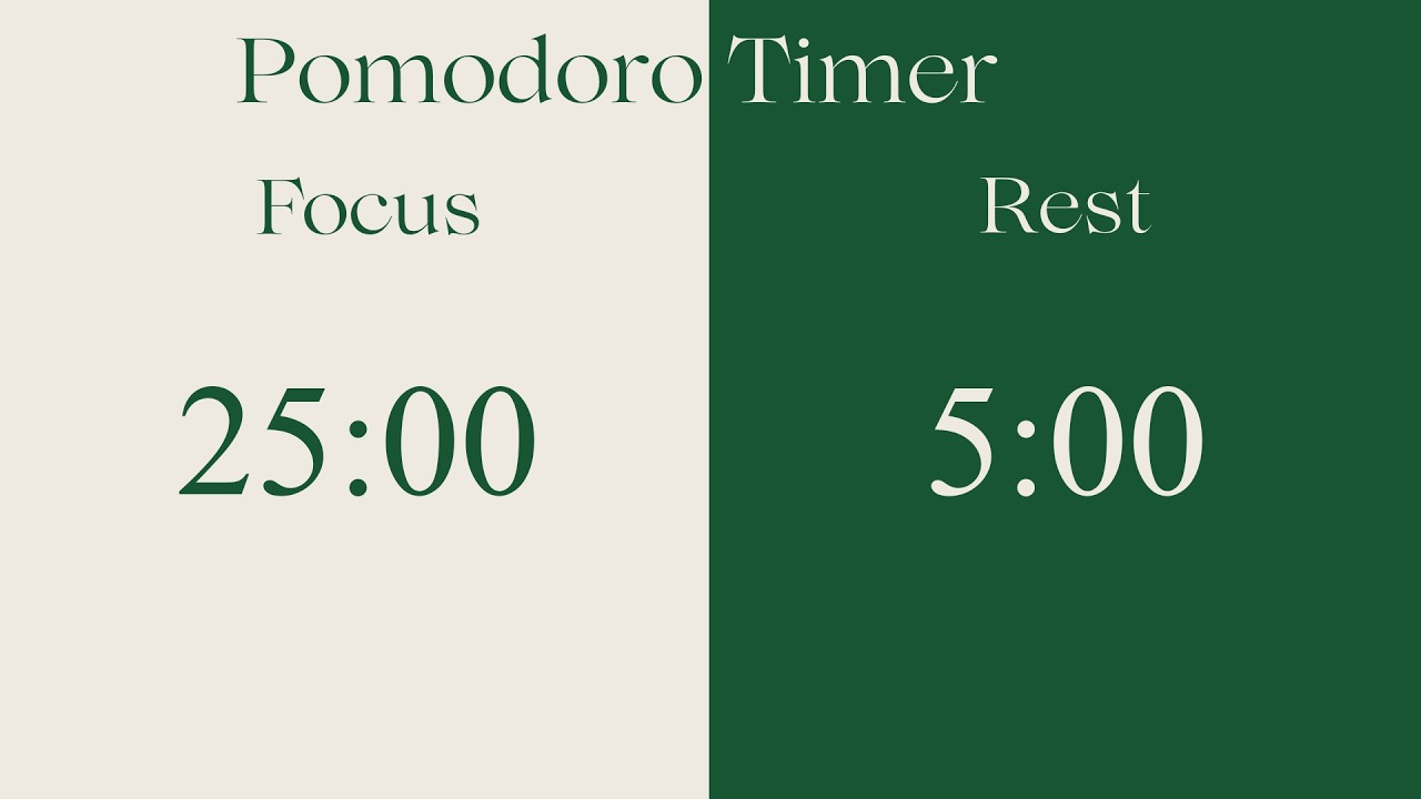 25/5 Pomodoro Timer | 2 hours focus session in green | No music | Bell ring