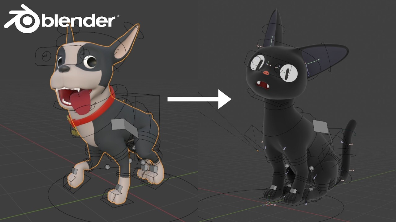 Blender 5.0 - Appending Armature to Different Model (Jiji from Kiki's Delivery Service) #blender