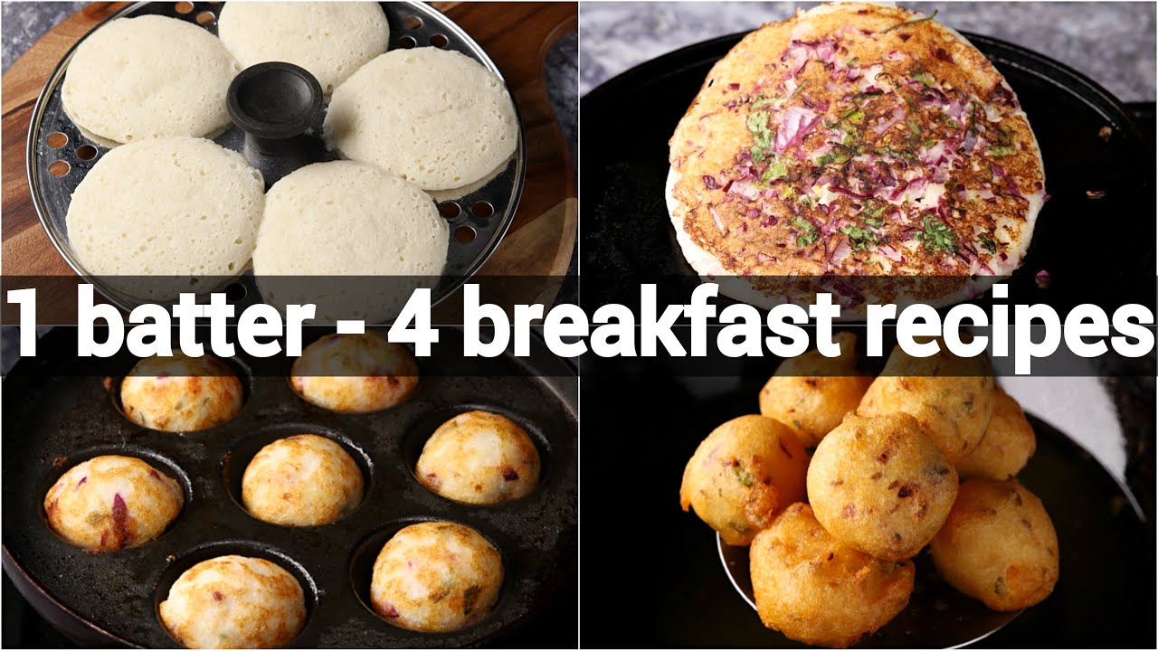 multipurpose idli batter recipe | 1 batter 4 recipes - idli, dosa, appe or paddu, punugulu