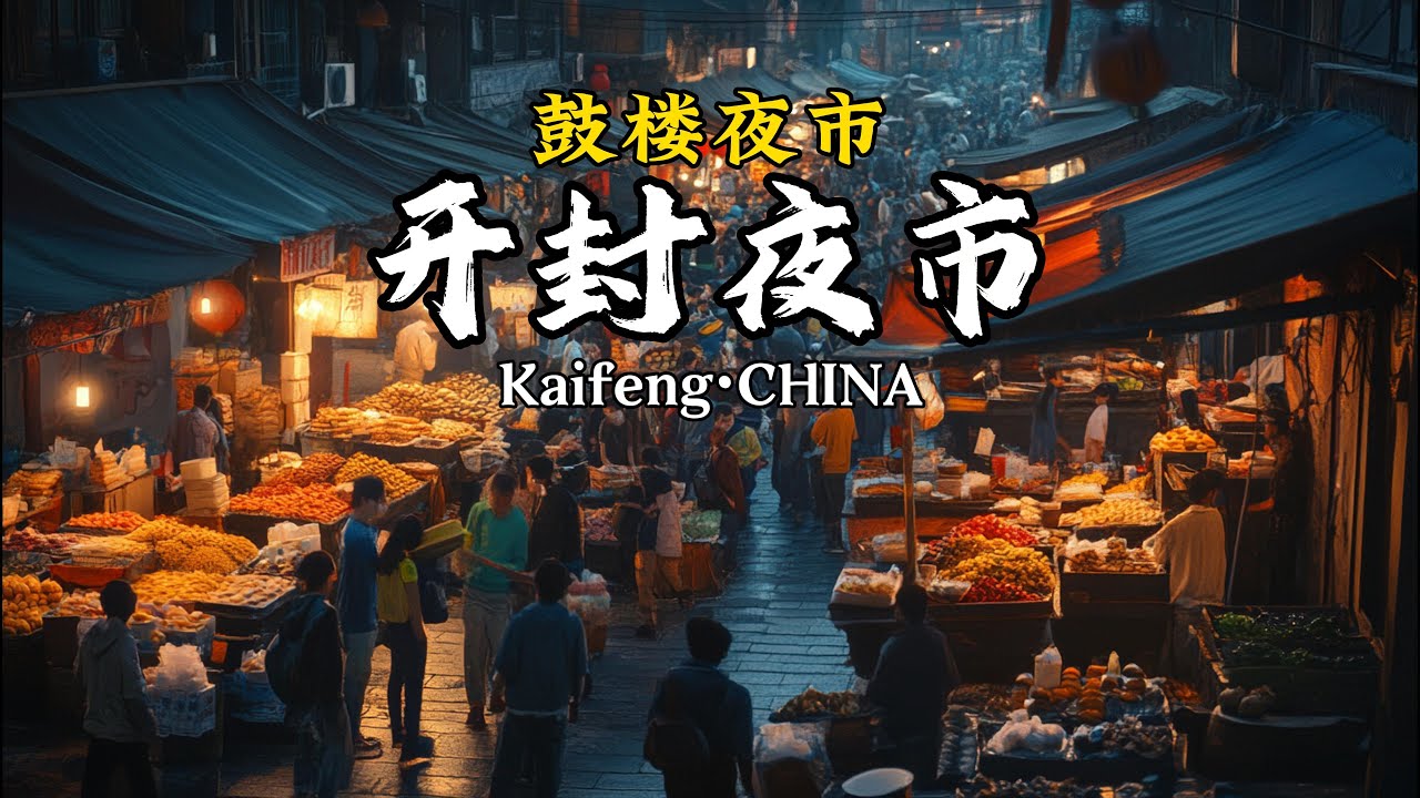 开封最古老夜市，鼓楼夜市，羊肉炕馍/炒凉粉/烤生蚝/吊炉烤鸡/豆腐烤冷面/桶子鸡/蜡瓶糖/烤毛蛋/肉盒子等美食Night Market in Kaifeng，China