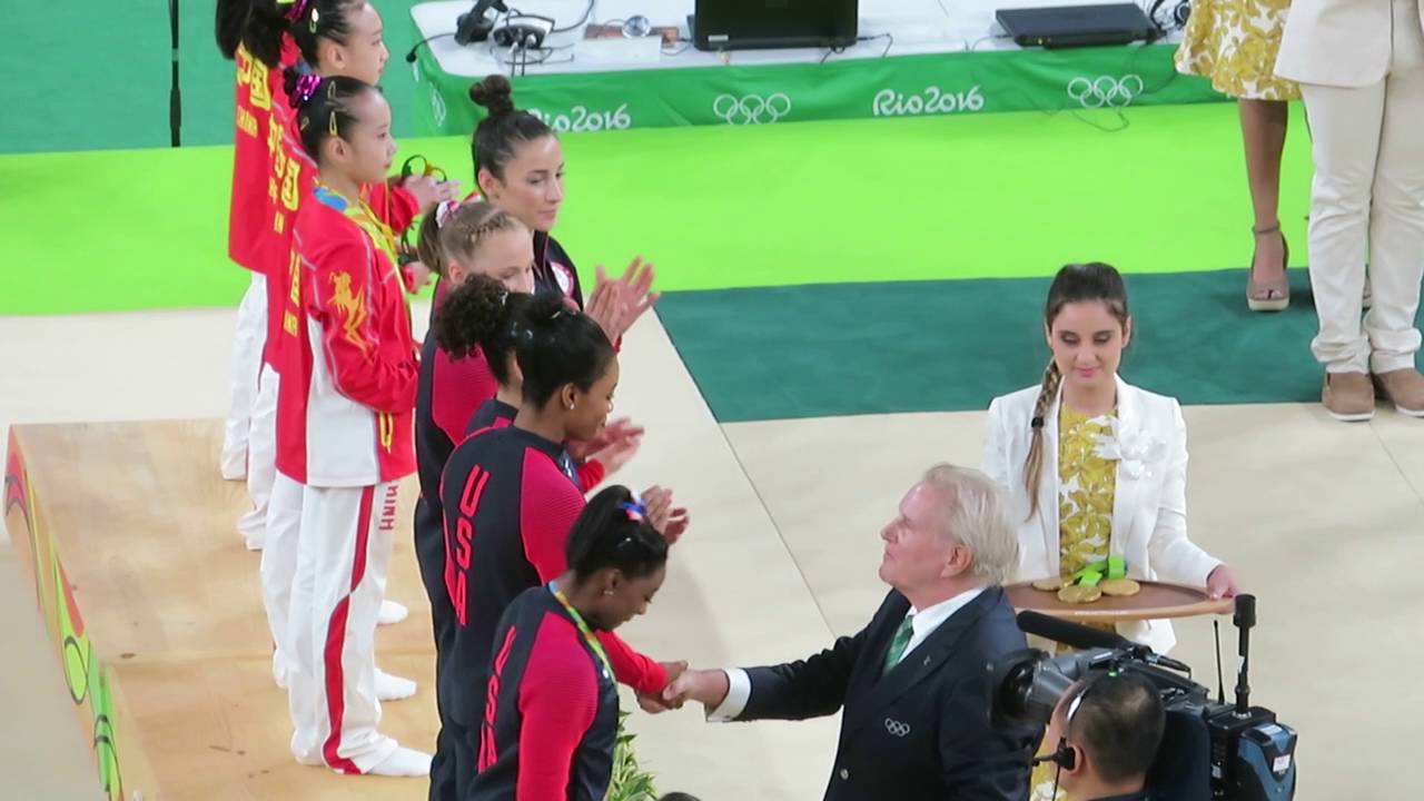 2016 Olympic victory ceremony - women's gymnastics team final - USA