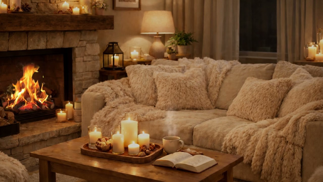 Warm Fireplace & Candlelight Ambience 🔥 Cozy Living Room for Sleep, Study & Relaxation