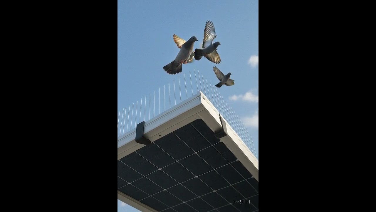 Bird spikes to prevent birds from landing on solar panels