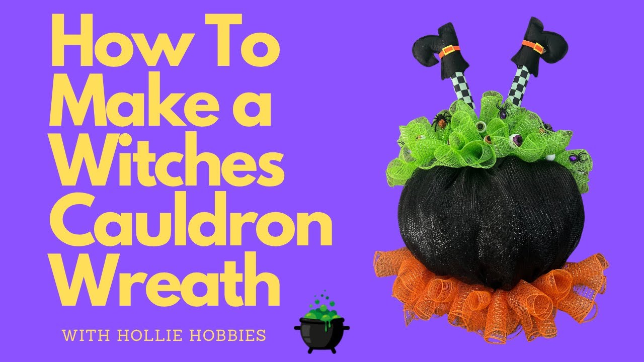 Witch Cauldron Wreath/ Dollar Tree Pumpkin Wreath/ Halloween Deco Mesh Wreath/ DIY Halloween Wreath