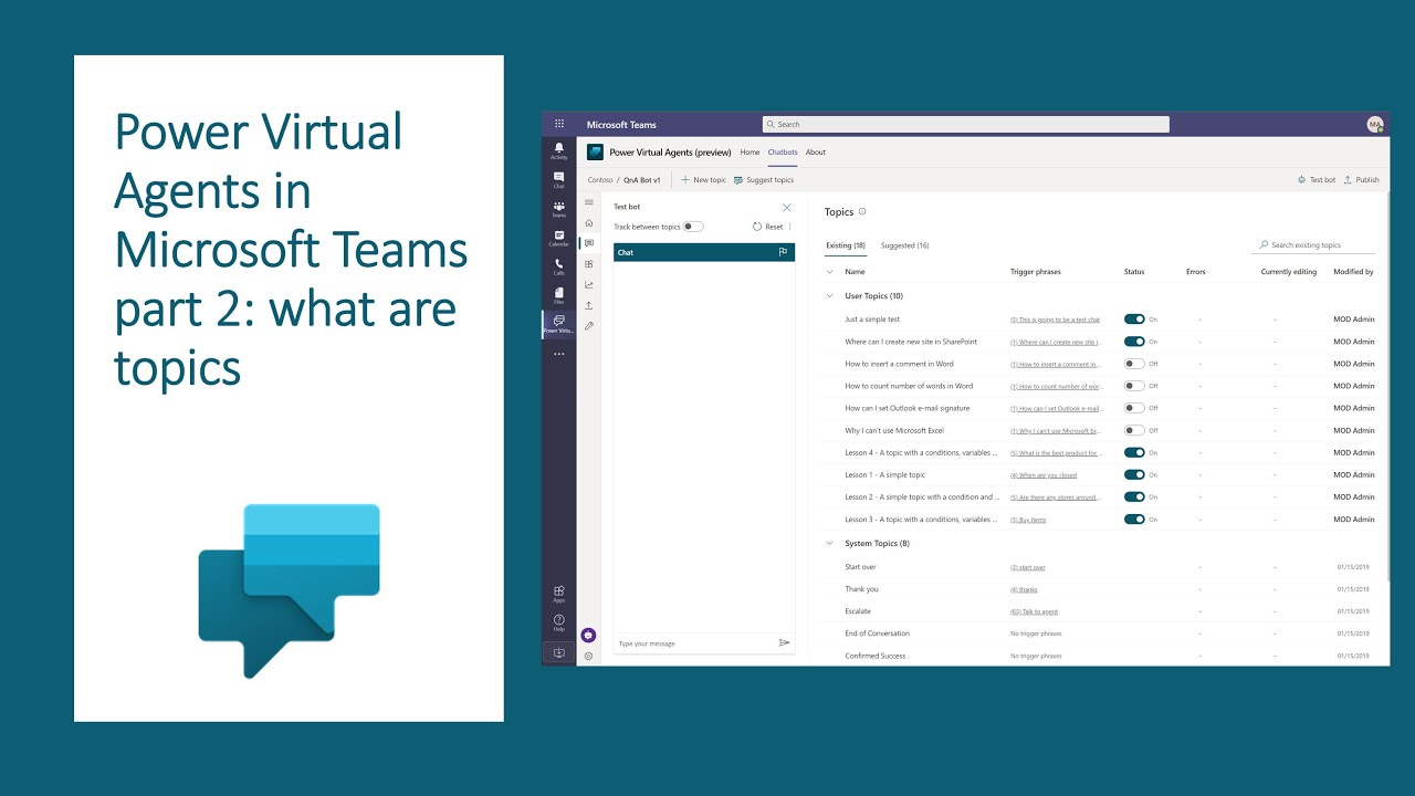Power Virtual Agents in Microsoft Teams part 2: what are topics in PVA