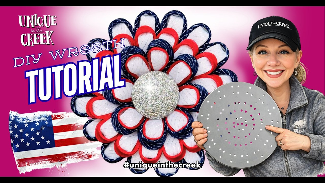 Patriotic Silver Bling Flower Wreath Tutorial | DIY with Laurie | UITC Large Board #diy #wreath