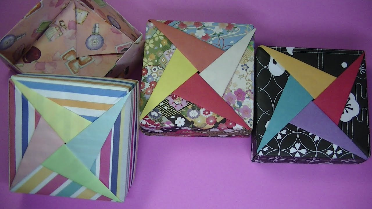 Origami gift box・Mr coin origami channel１５・折り紙・箱と2重風車の蓋・各4枚計8枚・糊のつけ方