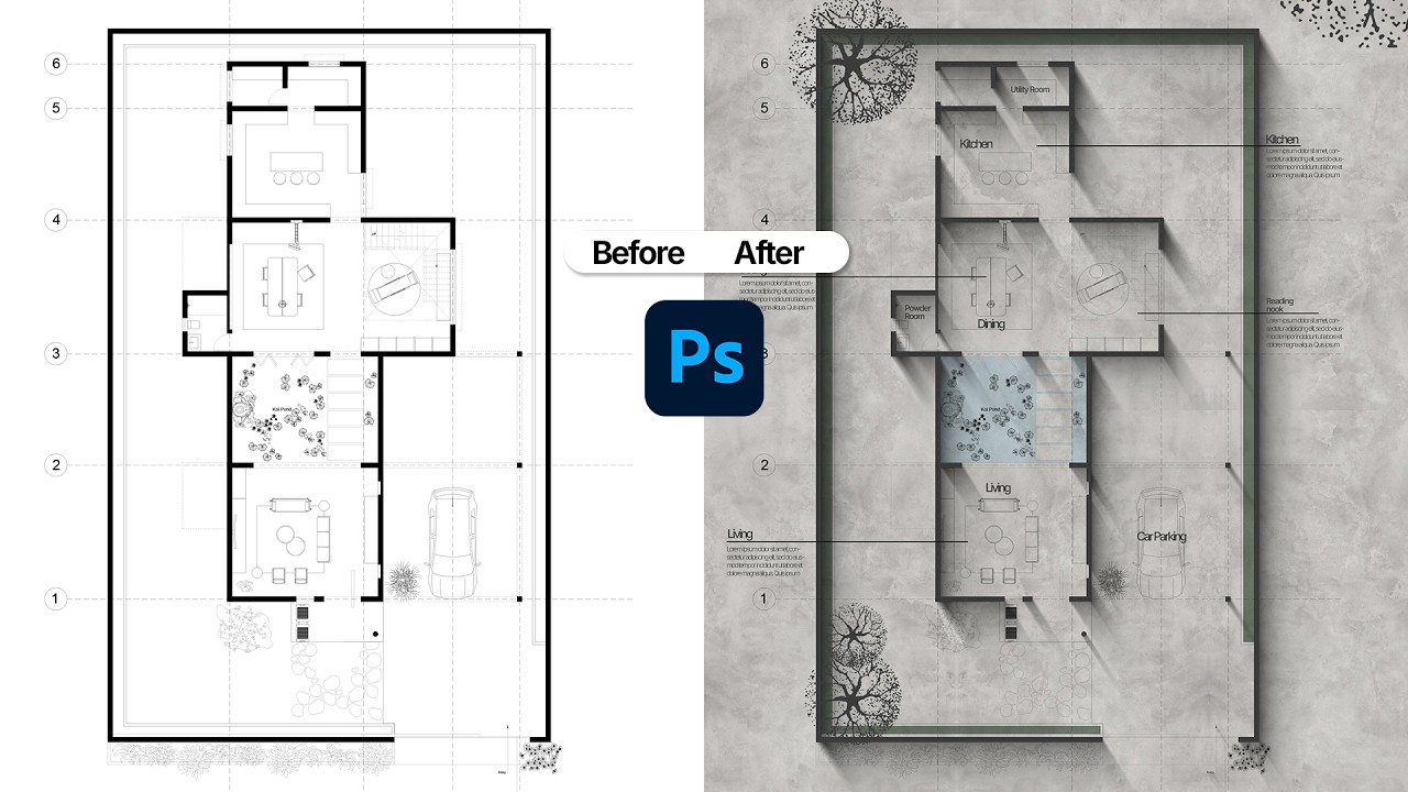 Architecture Plan in Photoshop for Beginners (step-by-step)