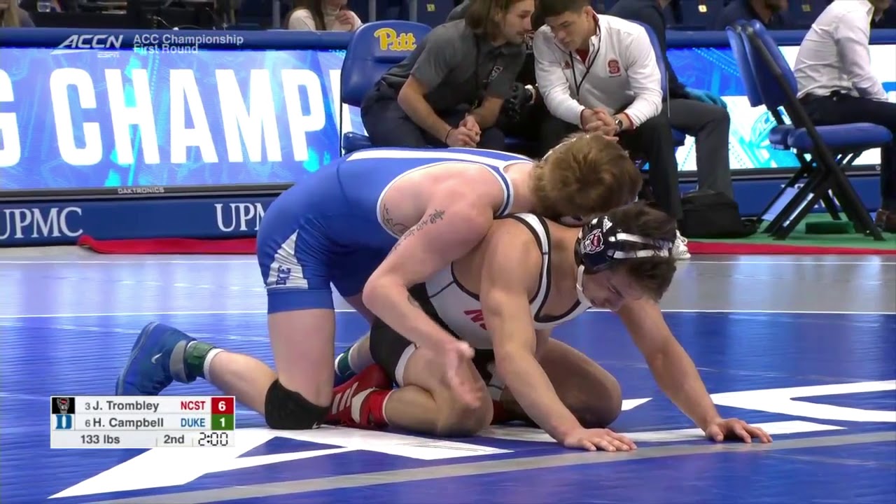 133lbs Jake Trombley (NC State) tech fall Harrison Campbell (Duke)
