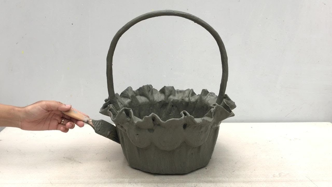 Home Planting Basket Ideas - Creation From Cement And Rags