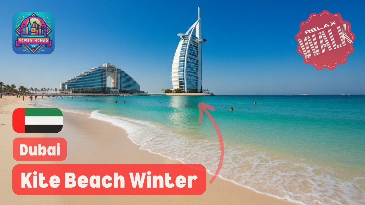 Дубай 🇦🇪 | Зимняя пляжная жизнь 🏊‍♀️ Kite Beach с Бурдж Аль-Араб на фоне | Январь 2026 | 4K