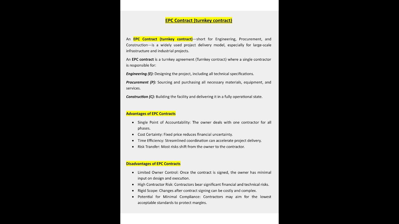 EPC Contract (Turnkey Contract)