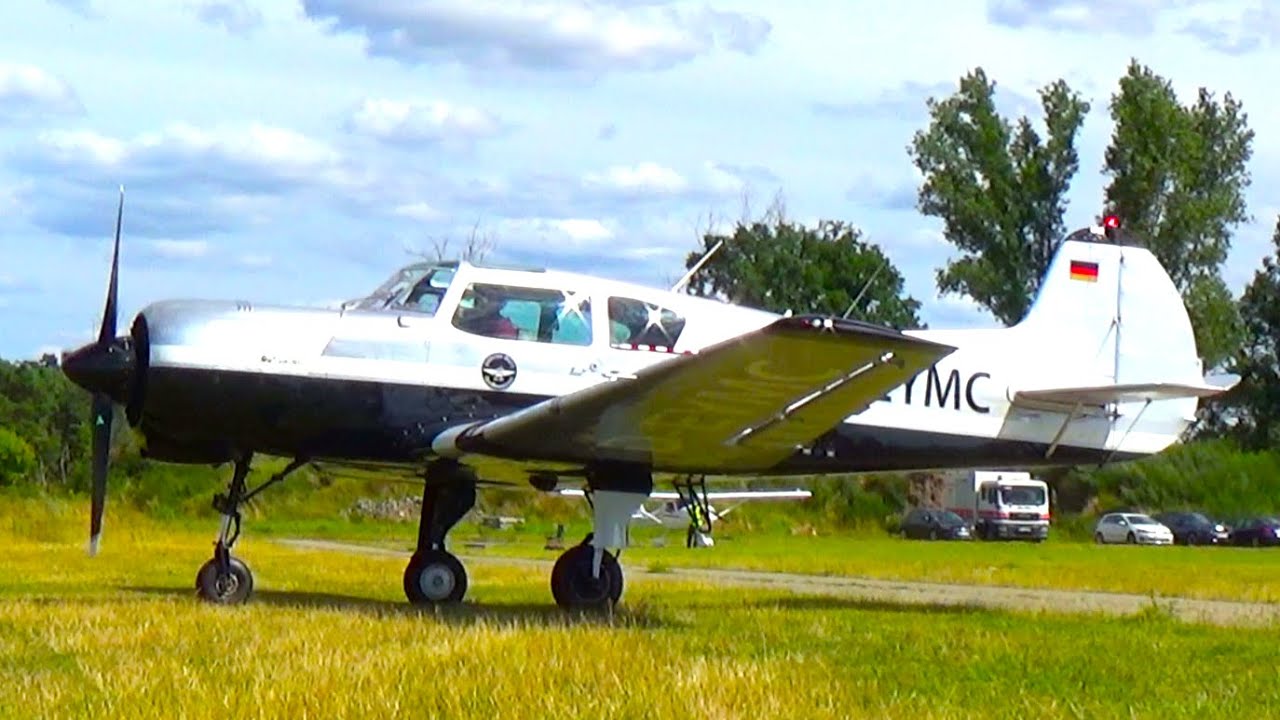 Rare YAK-18T On Grass Taxi Sound Take Off and Landing